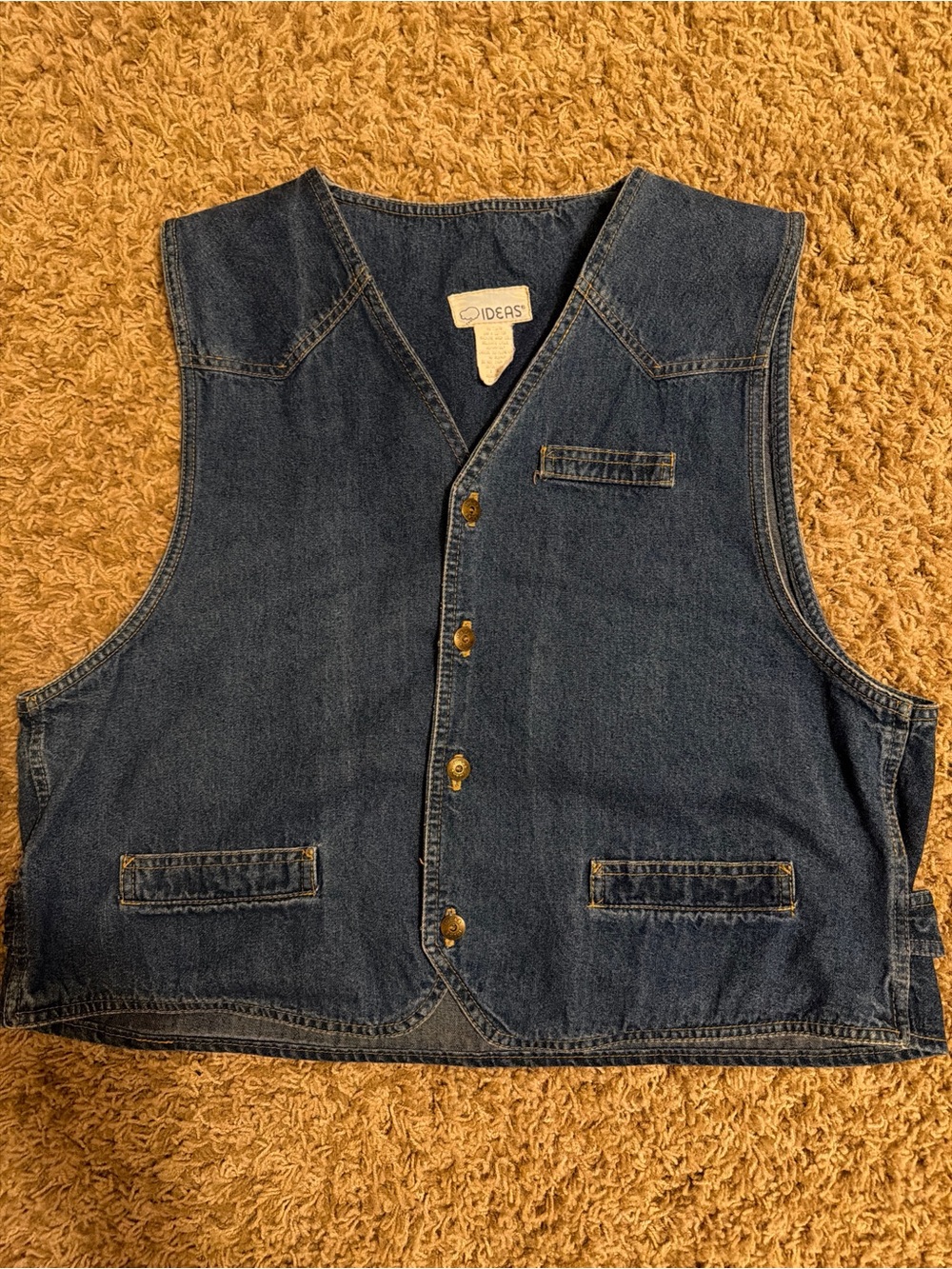Vintage IDEAS Denim Vest Plus Size 1X Blue Jean Western 90s Boho 100% Cotton